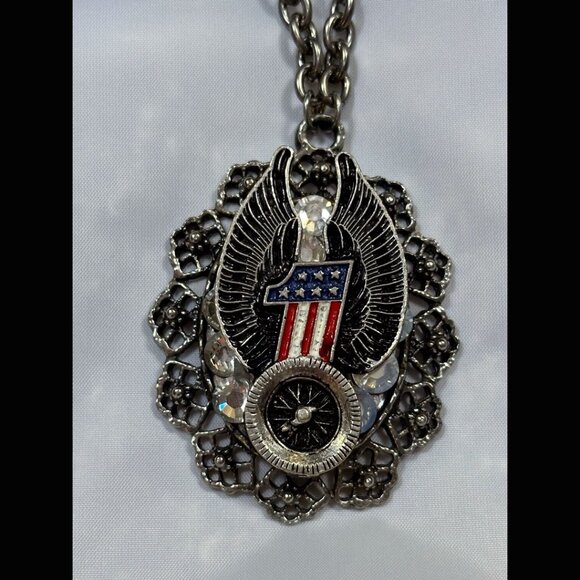 Classic Hardware Harley Davidson Victorious Winged #1 Necklace Choker Vintage 16 - Picture 6 of 7